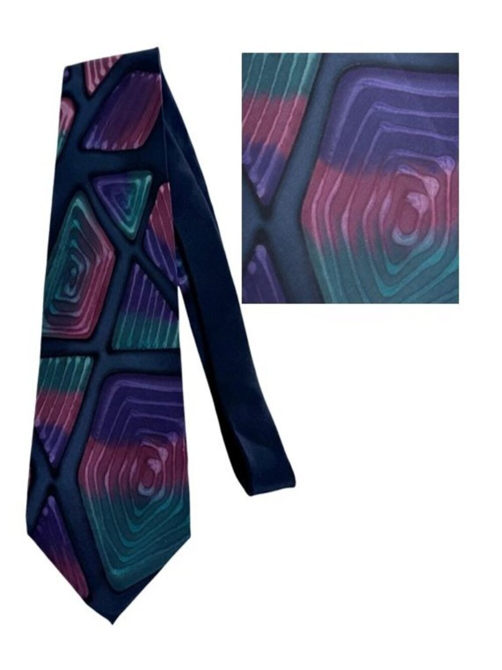 Robert Daskal 100% Silk Hand Painted Neck Tie Black Purple Blue USA Larry Hope